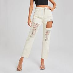Рваные прямые джинсы с высокой талией Shein