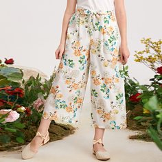 Брюки с цветочным принтом и поясом для девочек Shein