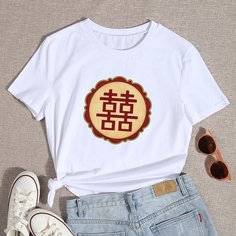 Футболка с китайским иероглифом Shein