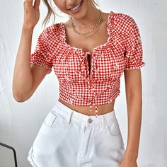 Топ в клетку с узлом Shein