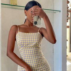 на молнии Клетка Повседневный Платье Shein