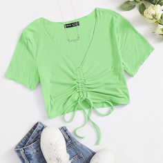 Вязаная футболка в рубчик на кулиске Shein
