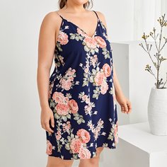 Платье на бретелях с цветочным притнтом и V-образным вырезом размера плюс Shein