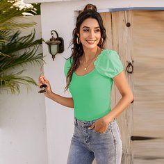 Однотонная футболка с пышным рукавом Shein