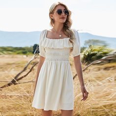с оборками Одноцветный Бохо Платье Shein