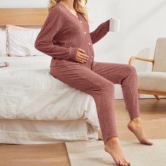 Вязаная пижама в рубчик с пуговицами для беременных Shein