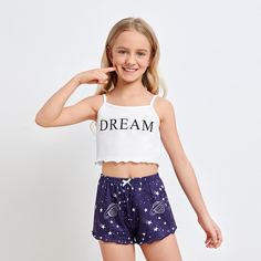 Пижама с оригинальным принтом для девочек Shein