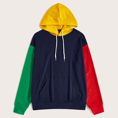 Мужская контрастная толстовка на кулиске с карманом Shein