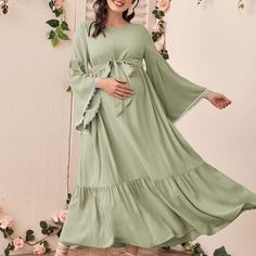 Платье для беременных с оригинальным рукавом и поясом Shein