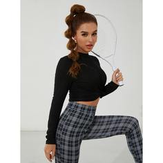 Однотонный топ с длинным рукавом в рубчик Shein