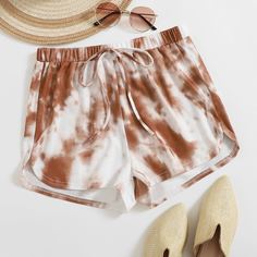 С батом перед тай дай Повседневный Шорты размер плюс Shein