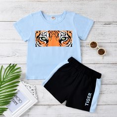 Шорты и футболка с принтом тигра для мальчиков Shein