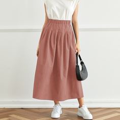 Однотонная расклешенная юбка с эластичной талией Shein