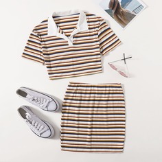 Короткая футболка и юбка мини в полоску Shein