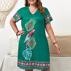 Платье размера плюс с принтом цветов и попугая Shein