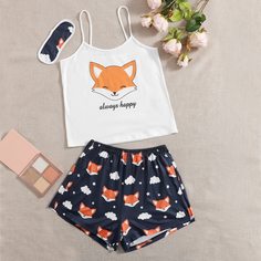 Пижама и маска для сна с принтом лисы Shein