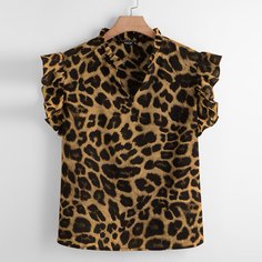 с оборками Леопардовый Повседневный Блузы размер плюс Shein