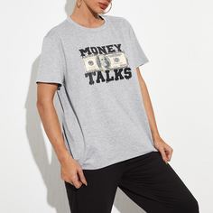 буква Повседневный Футболки Shein