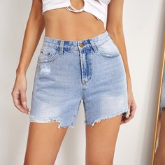Рваные джинсовые шорты Shein