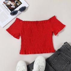 С оборками Одноцветный Повседневный Женские топы Shein