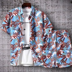 Мужские шорты и рубашка с тропическим принтом Shein