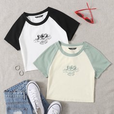 буква Повседневный Футболки Shein