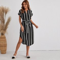 Платье в полоску с поясом Shein