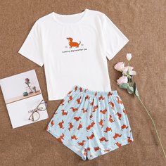Мультяшный принт милый Пижама Shein