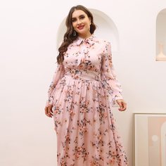 с оборками Цветочный Элегантный Платья размер плюс Shein
