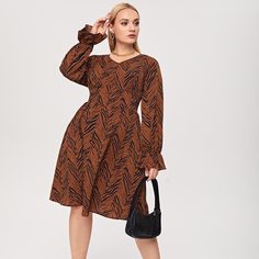 с оборками Принт Повседневный Платья размер плюс Shein