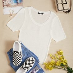 Одноцветный Повседневный Трикотажные топы Shein