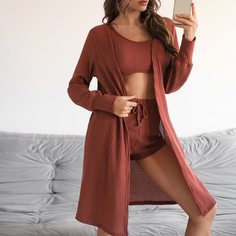 Одноцветный Повседневный Домашний халат Shein