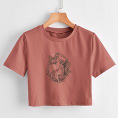 Короткая футболка размера плюс с принтом бабочки и девушки Shein
