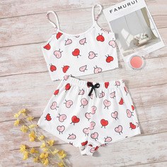 Вязаная пижама на бретельках с мультипликационным принтом Shein