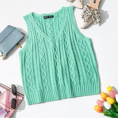 Однотонная трикотажный жилет в рубчик Shein