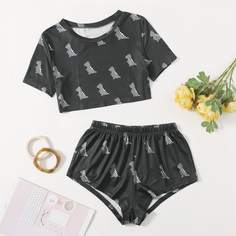 Мультяшный принт милый Пижама Shein