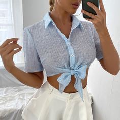 Прозрачный Одноцветный Повседневный Блузы Shein