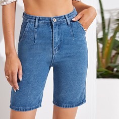 Карман Одноцветный Джинсовые шорты Shein