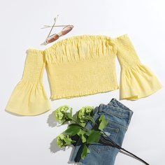 с оборками Одноцветный Элегантный Женские топы Shein