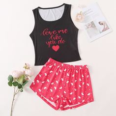 Пижама с принтом сердечка Shein