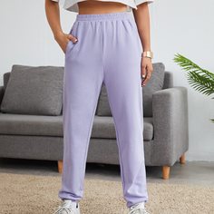 Однотонные джоггеры с эластичной талией и карманом Shein