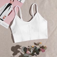 Вязаный спортивный бюстгальтер в рубчик легкой поддержки Shein
