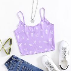 Топ на бретелях с мультипликационным принтом Shein