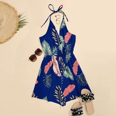узел сзади Тропический Бохо Комбинезоны Shein
