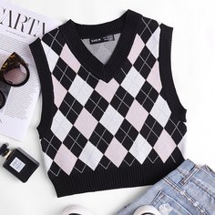 Вязаный жилет с узором аргайл Shein