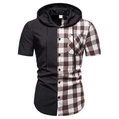 Мужская контрастная рубашка с капюшоном в клетку Shein