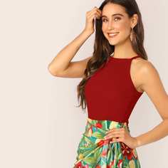 Однотонный Приталенный Топ С Халтером Shein