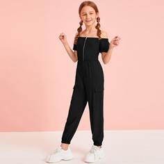 Комбинезон на молнии с открытыми плечами для девочек Shein