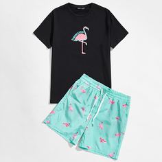 Мужские шорты и топ с принтом "фламинго Shein