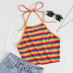 Однотонный трикотажный топ-халтер Shein